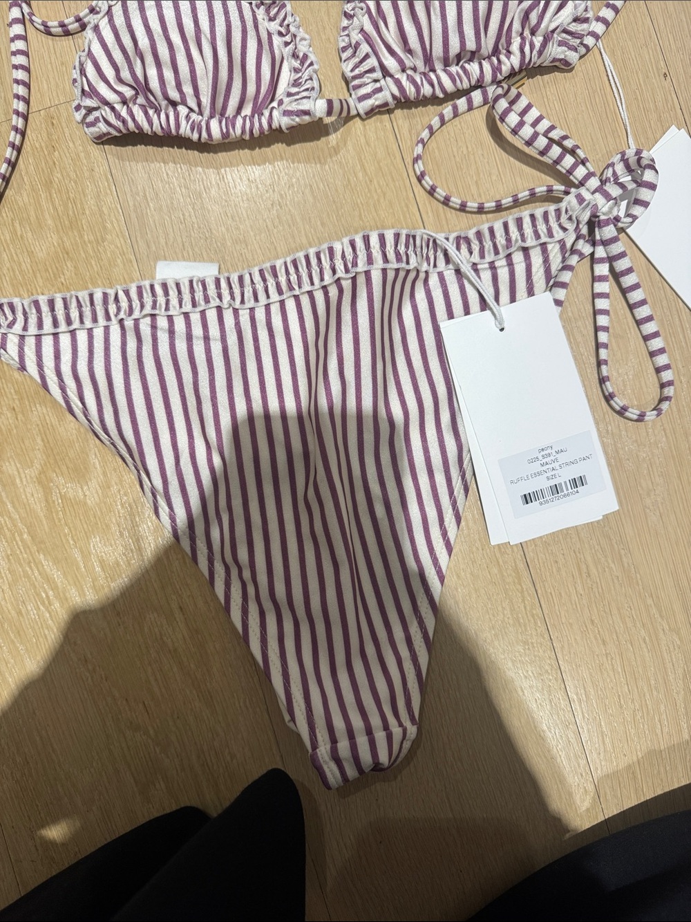 Striped Purple and White Tie-Side Bikini Set peony